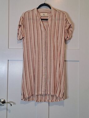 Thread & Supply Button Down Shirt Dress Vertical Stripes Desert Rose Small
